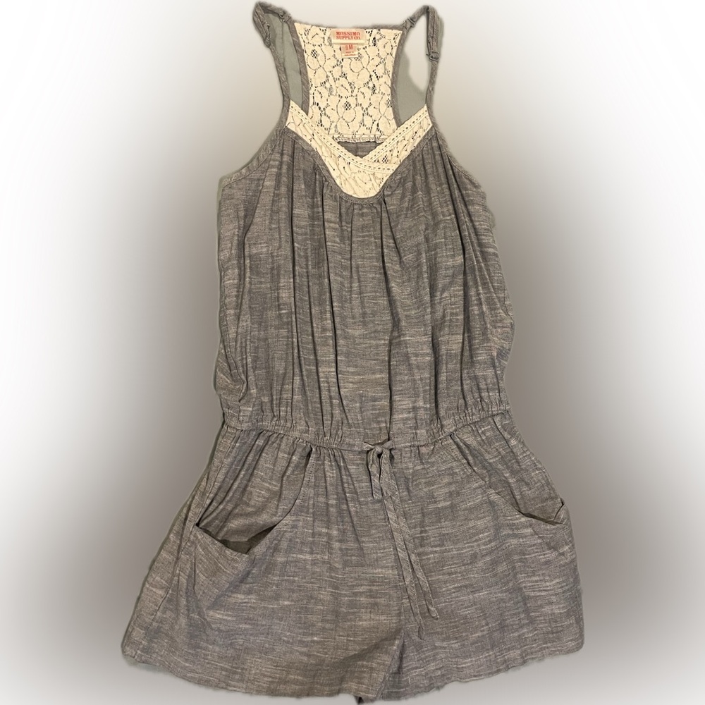 Mossimo Supply Co Women's Blue Romper With White Lace Detail M